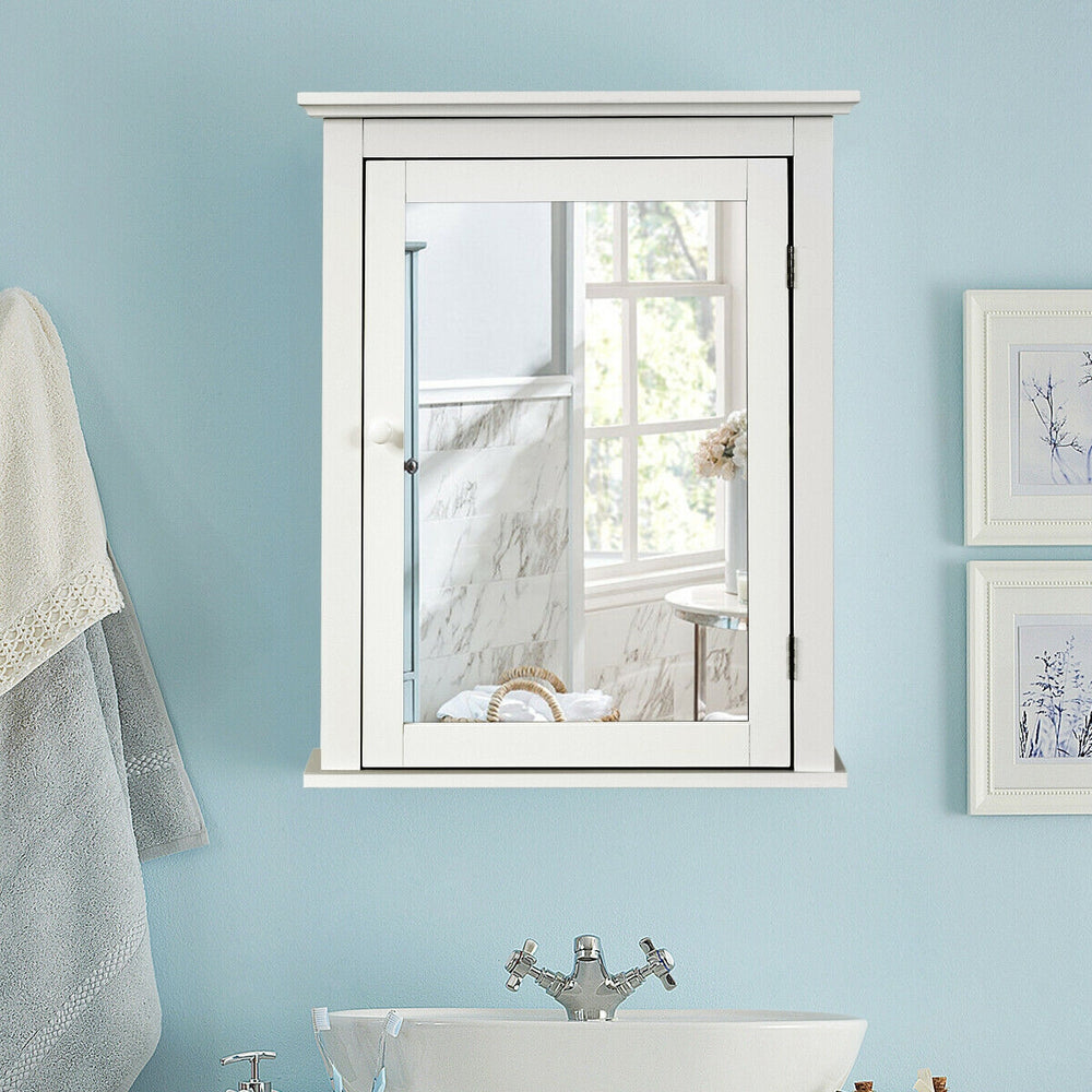 Bathroom Mirror Cabinet Wall Mounted Adjustable Shelf Medicine Storage-White - Gallery View 1 of 13