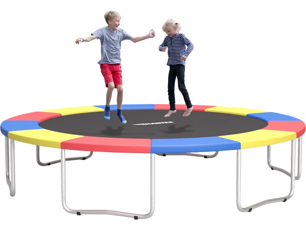 Multicolor 8 feet trampoline safety pad with thick EPE foam, designed to cover springs and prevent foot injuries.