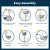Easy assembly steps for the Camping Hand Wash Station Basin Stand with 4.5-gallon tank and soap dispenser.
