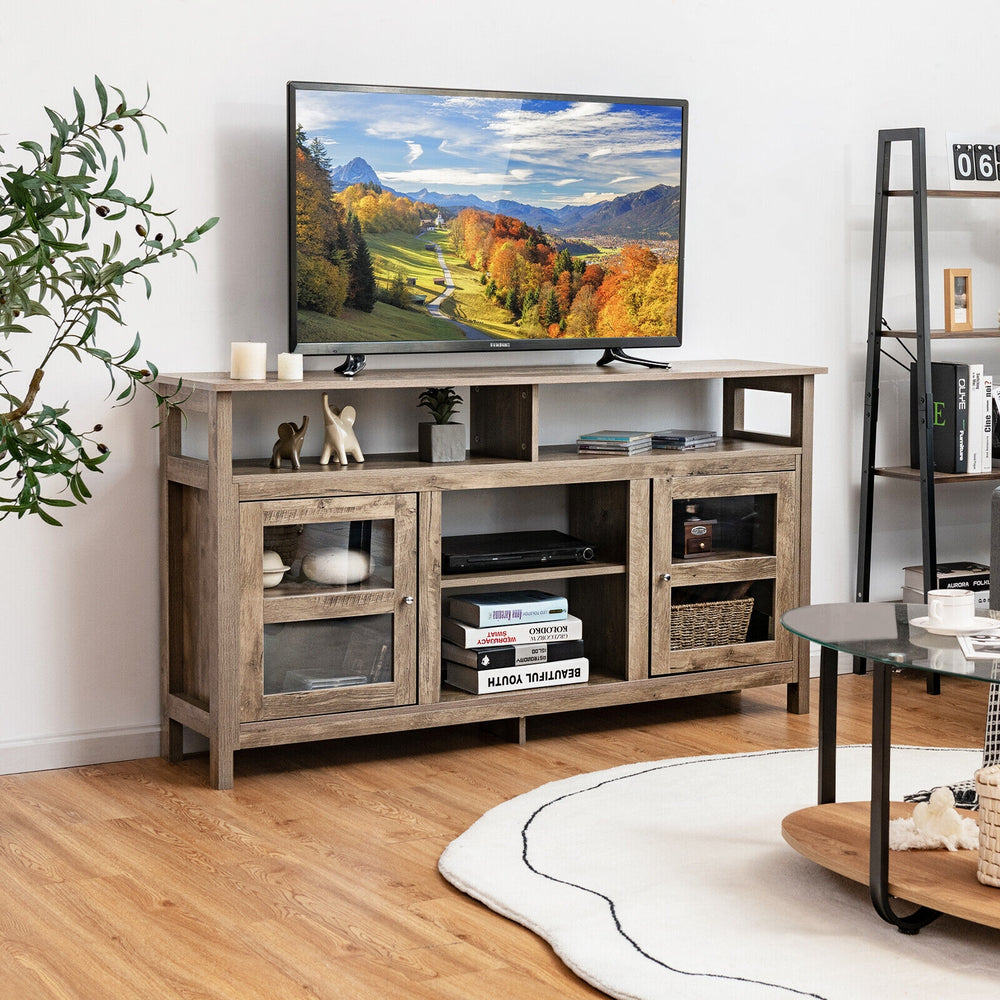 58 Inch TV Stand Entertainment Console Center with 2 Cabinets-Natural - Gallery View 1 of 11