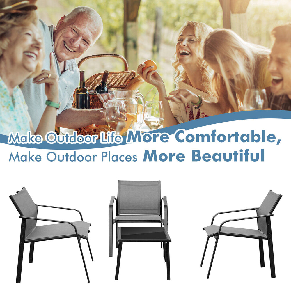 Single sofa from the 4-piece patio furniture set in gray, designed with cozy armrests and a breathable mesh for outdoor.