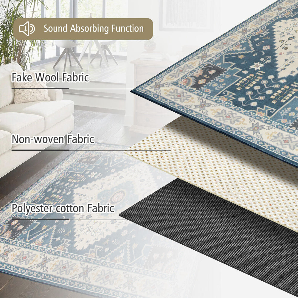 Faux wool fabric area rug showcasing a beautiful pattern, 0.4" thickness, ideal for living room or bedroom use.