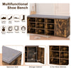Rustic brown 9-cube shoe bench featuring a spacious door cabinet, perfect for storing shoes and decorations in any room.