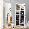 360° Rotating Mirrored Jewelry Cabinet Armoire 3 Color LED Modes Lockable-White - Gallery View 1 of 10