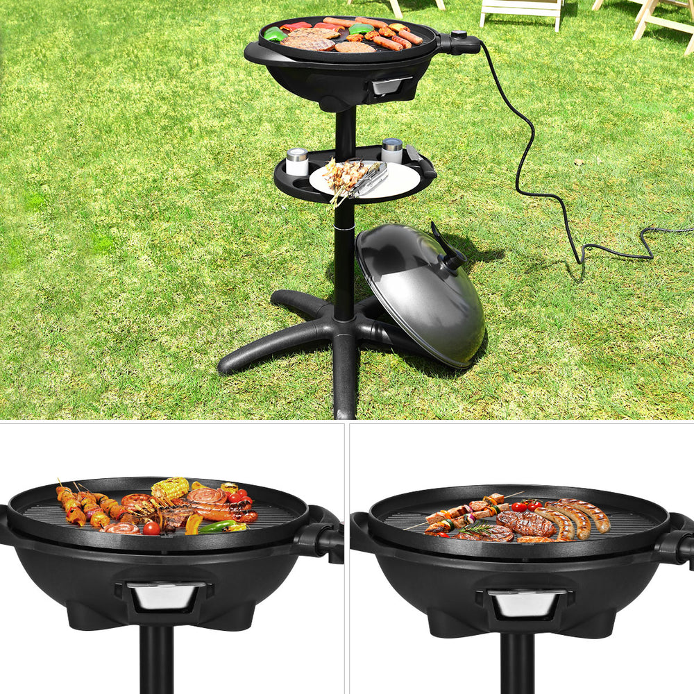 Outdoor electric BBQ grill with removable stand, 240 sq in cooking surface, and adjustable temperature settings for.