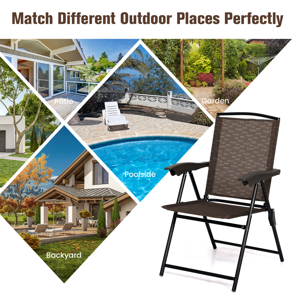 Folding dining chair with adjustable backrest, breathable fabric, perfect for outdoor relaxation in garden or patio.