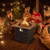 Square propane fire pit table with lava rocks, perfect for outdoor gatherings on the patio or garden.