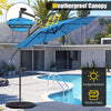 10 feet blue patio solar-powered cantilever umbrella with tilting system, featuring a weatherproof canopy for outdoor.