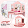 Kids pink vanity table set with tri-folding mirrors, spacious drawer, perfect for makeup or study in a stylish design.