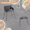 Product size chart for the 2-in-1 Gas Camping Grill and Stove with detachable legs, ideal for outdoor cooking.