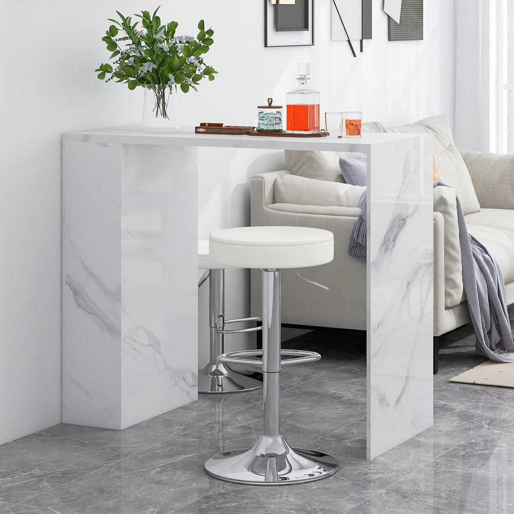 Set of 2 Adjustable Round PU Leather Swivel Barstool with Chrome Footrest-White - Gallery View 1 of 9