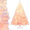 5-foot artificial Christmas tree with warm white LED lights, featuring a gradient color and snow flocking for festive.