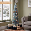 Slim 5 FT artificial Christmas tree with 210 branch tips in silver and gray-green for a frosted festive look.