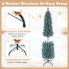 5-foot artificial Christmas tree with 210 PVC branch tips, featuring a slim profile and a folding metal stand for easy setup.