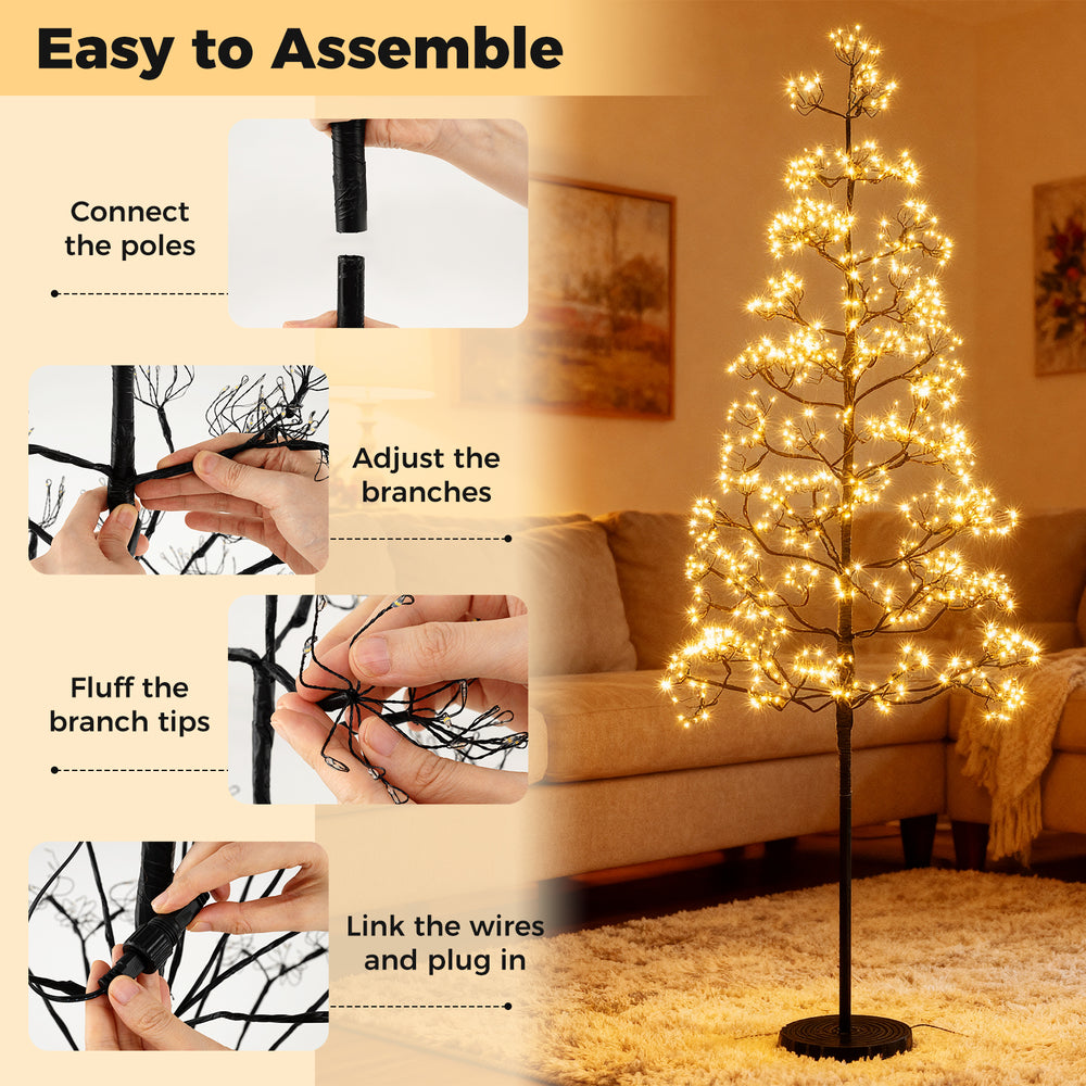 Lighted 5ft Alpine tree with warm white LEDs, featuring adjustable tips and a weighted base for stability and easy.
