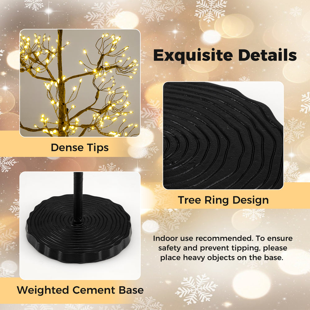 Weighted cement base of the 5ft lighted alpine tree with detailed tree ring design for stability and elegance.