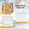 Lighted birch twig tree with 240 warm white LED lights and a weighted cement base for stability, perfect for holiday.