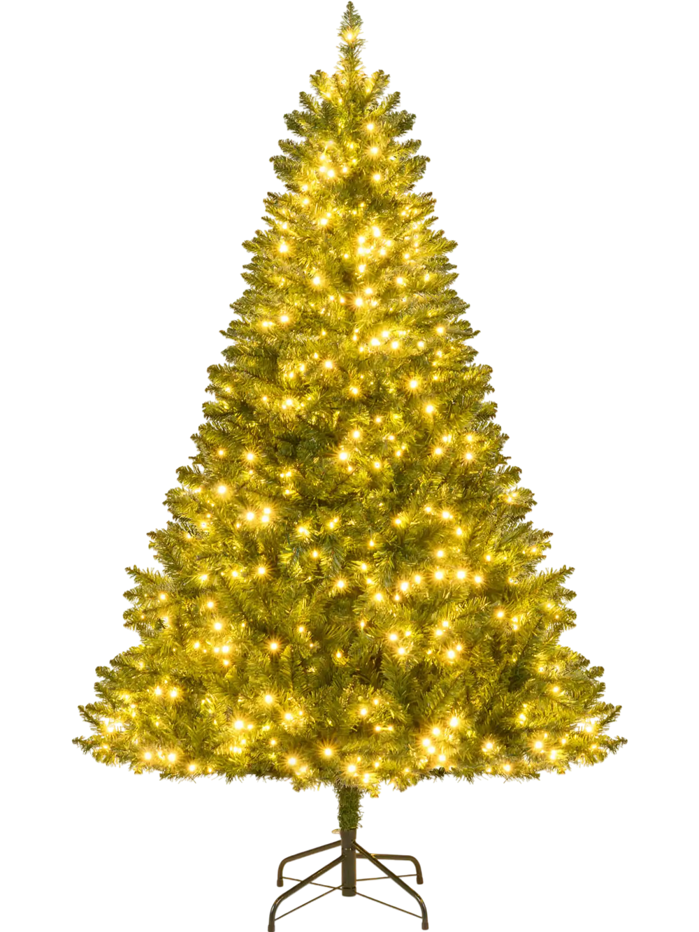 6-foot artificial Christmas tree with 400 warm white LED lights, featuring hinged branches for easy setup and storage.