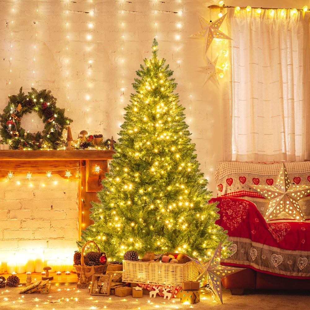 5/6/7 Feet Artificial Christmas Tree Hinged Xmas Tree with 7 Lighting Modes-6 Feet - Gallery View 1 of 10