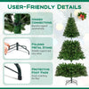 6-foot artificial Christmas tree with hinged connections, 400 LED lights, and a folding metal stand for easy setup.