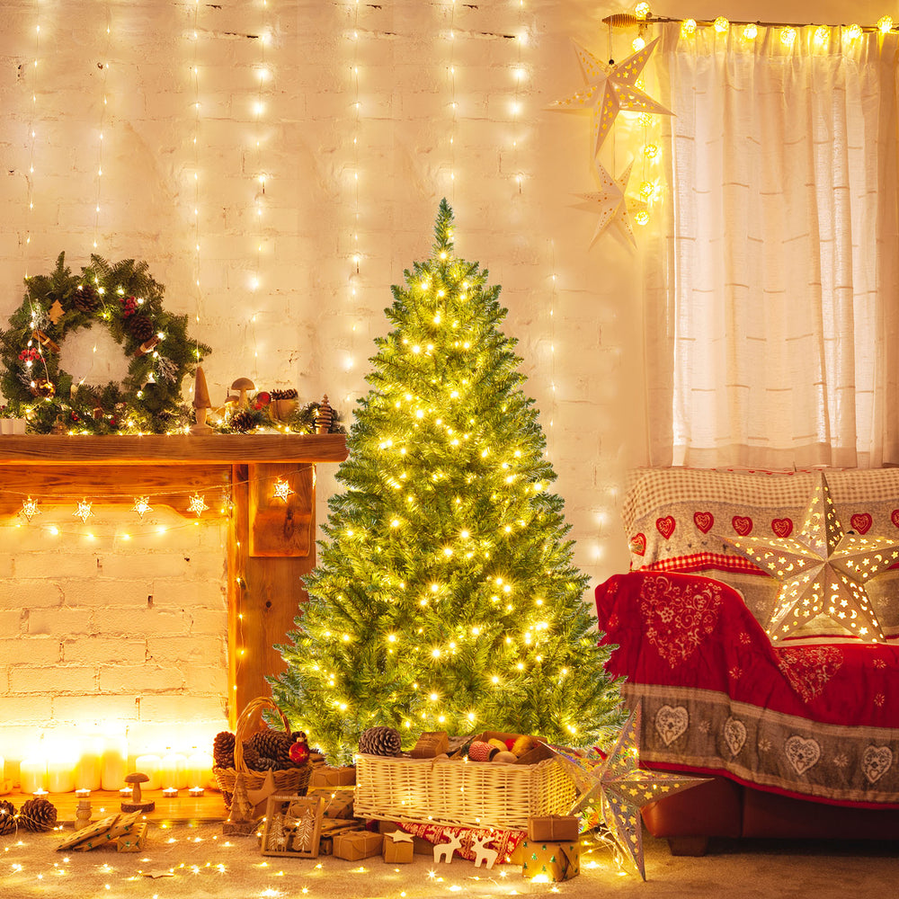 5/6/7 Feet Artificial Christmas Tree Hinged Xmas Tree with 7 Lighting Modes-5 Feet - Gallery View 1 of 10