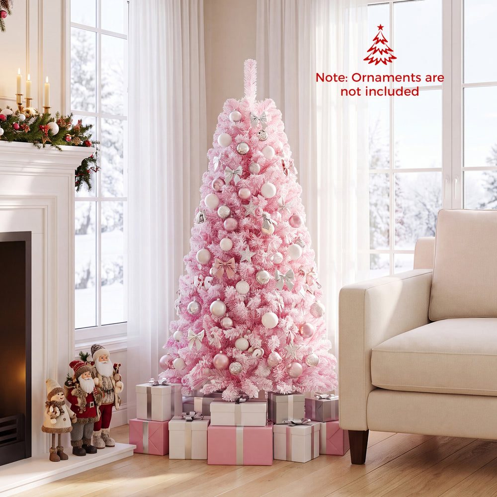 5/6/7 Feet Flocked Fir Christmas Tree with Warm White LED Lights-5 ft - Gallery View 1 of 10