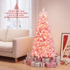 5-foot pink flocked fir Christmas tree with warm white LED lights and 432 branch tips, perfect for festive holiday decor.