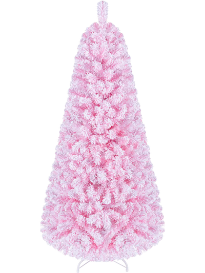 Costway Flocked Fir Christmas Tree w/ Warm White LED Lights 78442785 New