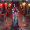Animated 5.6 ft Halloween clown with lifelike movements, flashing red eyes, and eerie sounds for a chilling scare.
