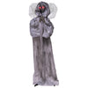 Creepy 5.6 ft Halloween Weeping Woman animatronic features tattered robes, red eyes, and sound-activated movements for scares.