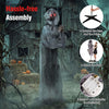 Creepy 5.6 ft Halloween Weeping Woman animatronic with red eyes and tattered robes for an immersive scare experience.
