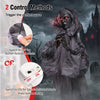 Creepy 5.6 ft Halloween Weeping Woman animatronic with tattered robes, red eyes, and sound-activated controls for scares.