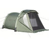 5-7 person inflatable camping tent in green with screened porch, mesh windows, and waterproof tarp for outdoor use.