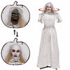 Life-size 5.7 ft animated Halloween ghost bride with glowing red eyes and head-turning action for a chilling display.