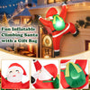 Inflatable 5.9 FT climbing Santa with gift bag features LED lights, weather-resistant fabric, and includes stability accessories.