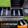 5-burner propane gas grill and griddle combo with side burner, featuring 48,000 BTU power for versatile outdoor cooking.