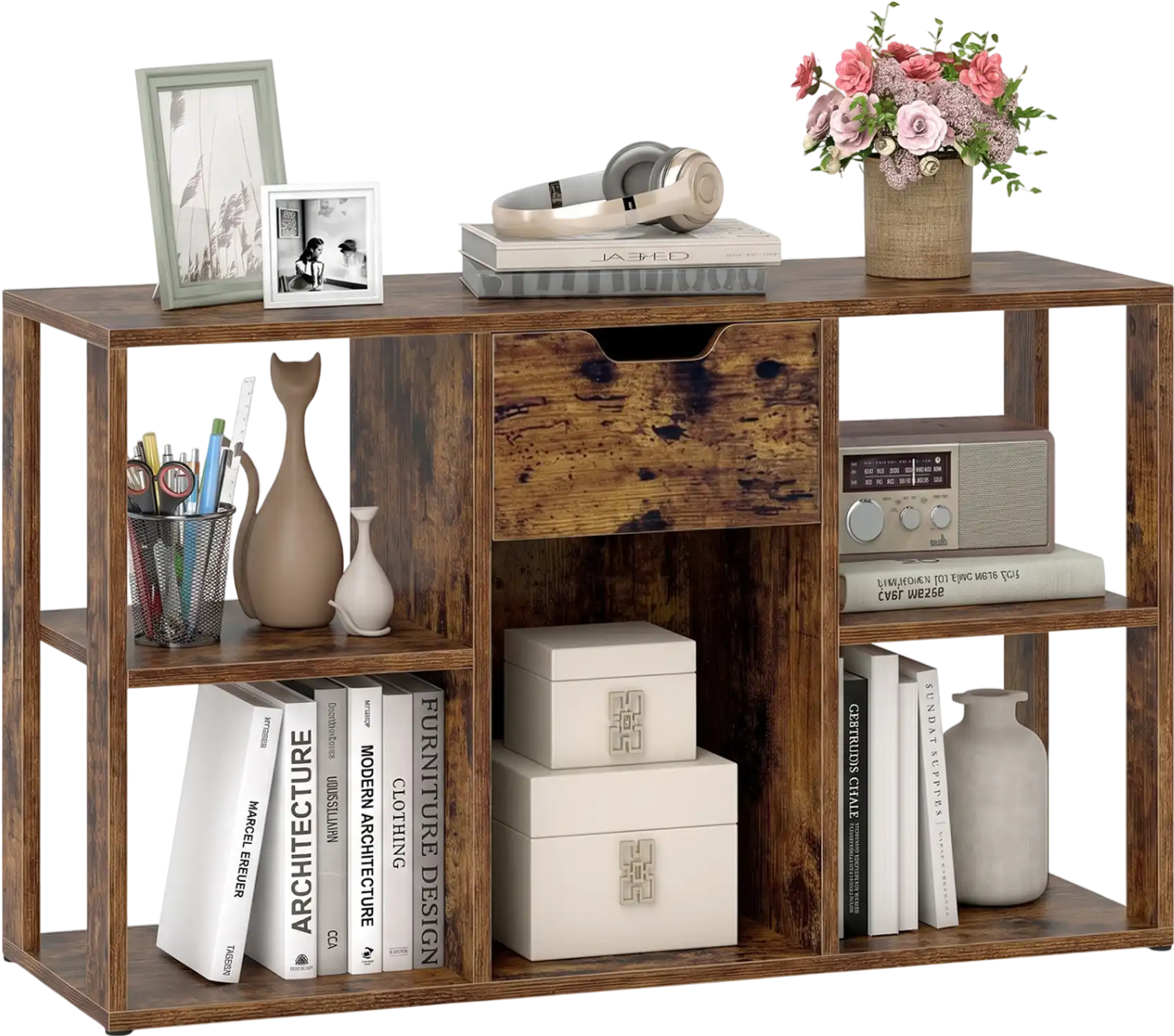 Costway 5-Cube Bookcase Storage Drawer Freestanding Bookshelf 44980620 New