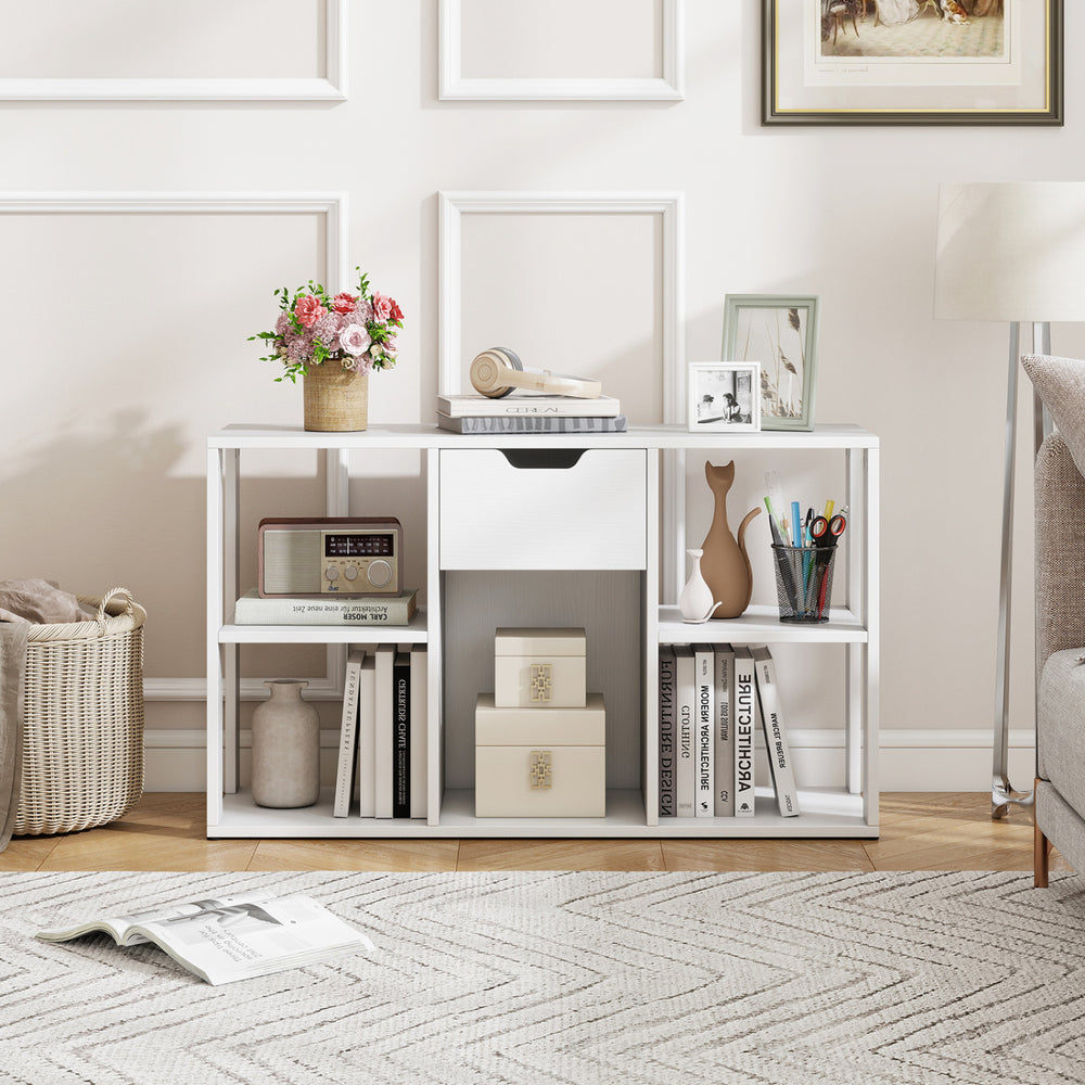5-Cube Bookcase with Storage Drawer Freestanding Bookshelf Modern Display Rack-White - Gallery View 1 of 10