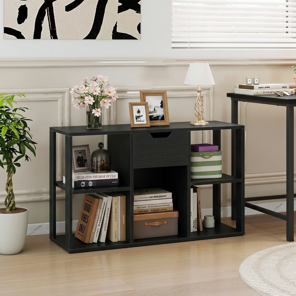 5-Cube Bookcase with Storage Drawer Freestanding Bookshelf Modern Display Rack-Black - Gallery View 1 of 9