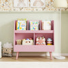 Pink 5-cube kids bookshelf and toy organizer with anti-tipping kits, ideal for storing books and toys in a playful.