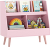Pink 5-cube kids bookshelf and toy organizer with anti-tipping kits, perfect for storing books and toys.