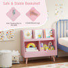 5-cube pink kids bookshelf with anti-tipping kits and solid wood legs, perfect for organizing books and toys.