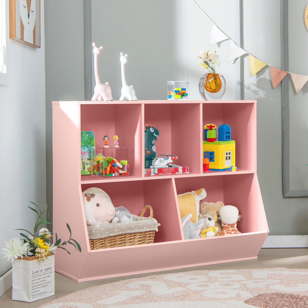 5-Cube Wooden Kids Toy Storage Organizer with Anti-Tipping Kits-Pink - Gallery View 1 of 11