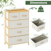 5-drawer dresser with natural bamboo frame, featuring fabric drawers and a top shelf for organized bedroom storage.