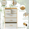 5-drawer dresser in natural bamboo with solid beech handles, featuring anti-tipping devices and non-slip foot pads.