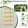 5-drawer dresser with top shelf in natural bamboo, featuring reinforced support bars and foldable fabric drawers for.