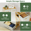 5-drawer dresser with natural bamboo top, featuring 3 large and 2 small fabric drawers for versatile bedroom storage.
