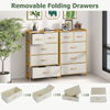 5-drawer dresser in natural bamboo with removable fabric drawers, ideal for bedroom storage and organization.