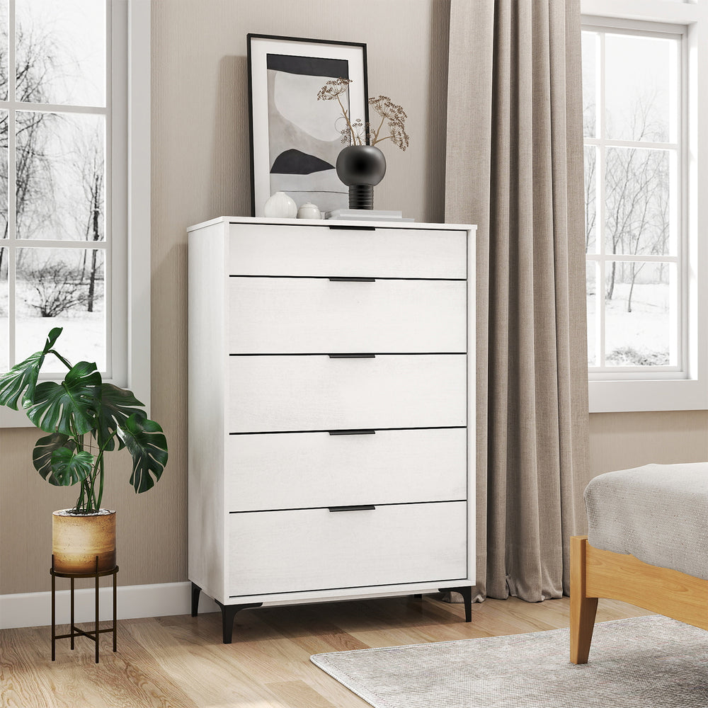 5-Drawer Dresser with Interlock System for Bedroom Living Room-White - Gallery View 1 of 8