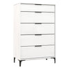 5-drawer dresser in white with a rustic wood grain finish, featuring an interlock system and removable metal legs for.